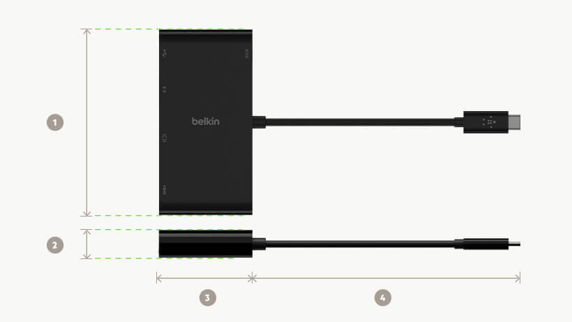 USB-C Multimedia Adapter dimensions diagram